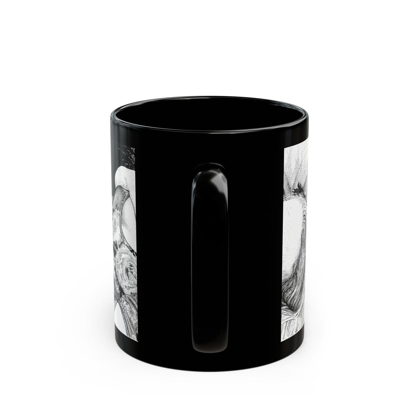 Noire Floral Black Mug Repeating Variant- Hand-Drawn Portrait, Unique Gift for Art Lovers, Home Decor, Coffee Lover's Essential, Creative Kitchenware