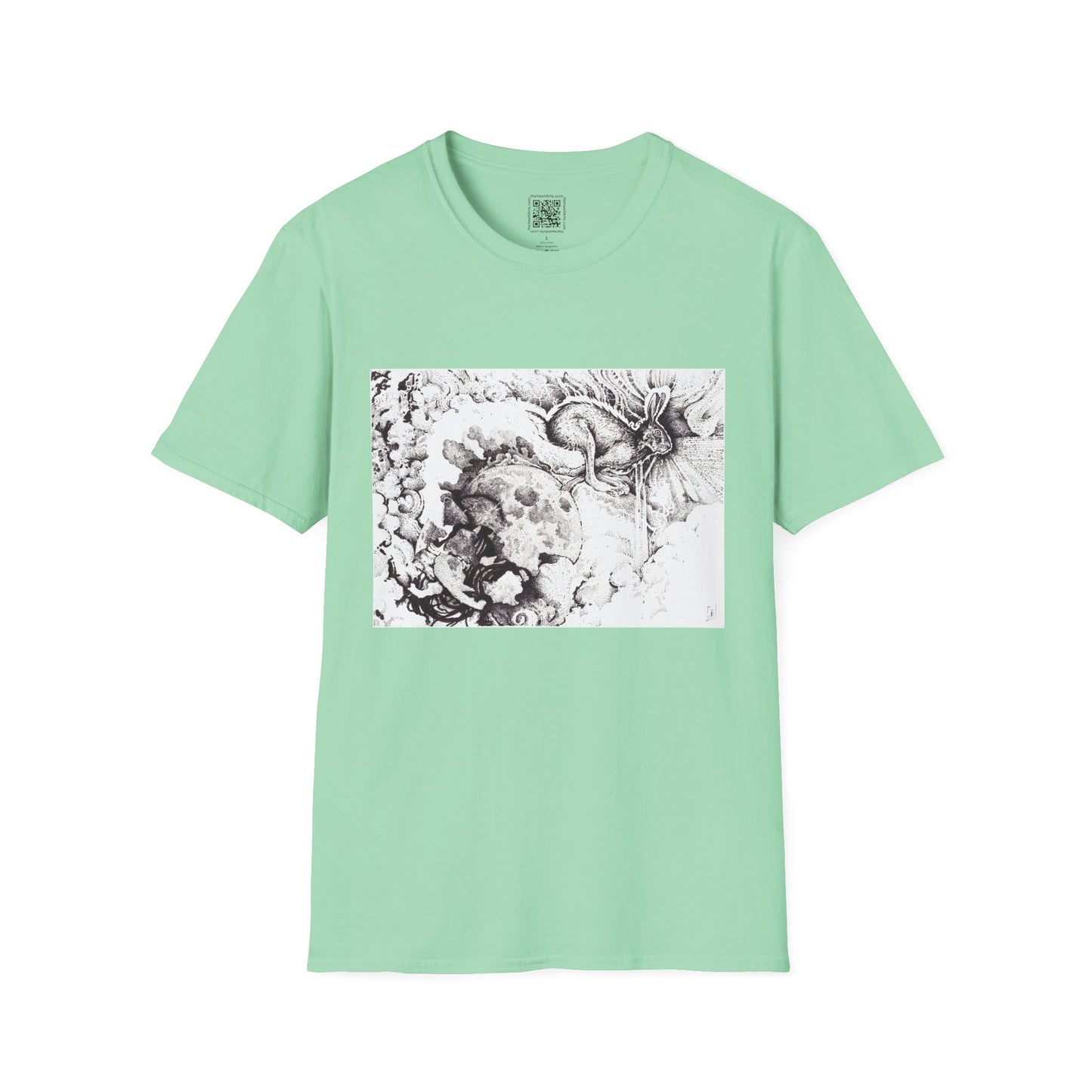 Moon Rabbit Unisex Softstyle T-Shirt - Celestial Design for Creative Souls