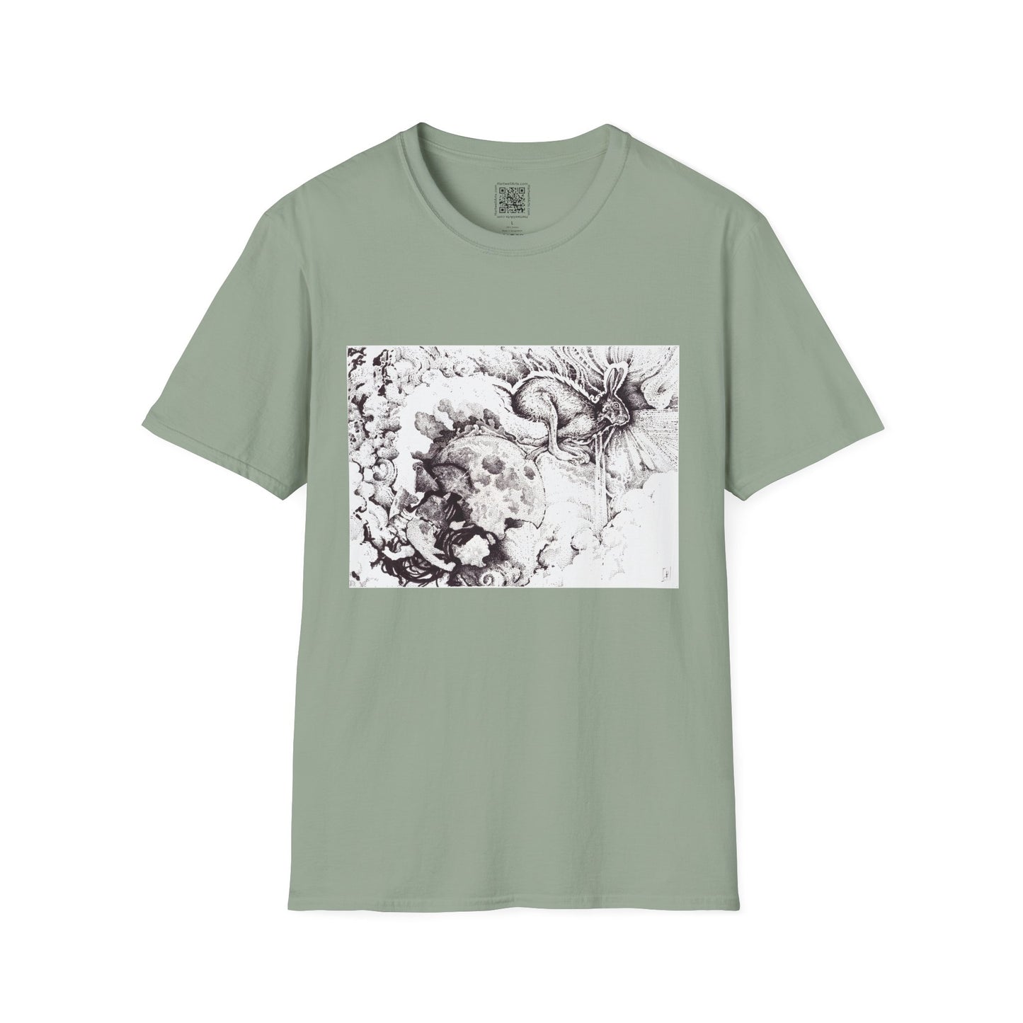 Moon Rabbit Unisex Softstyle T-Shirt - Celestial Design for Creative Souls