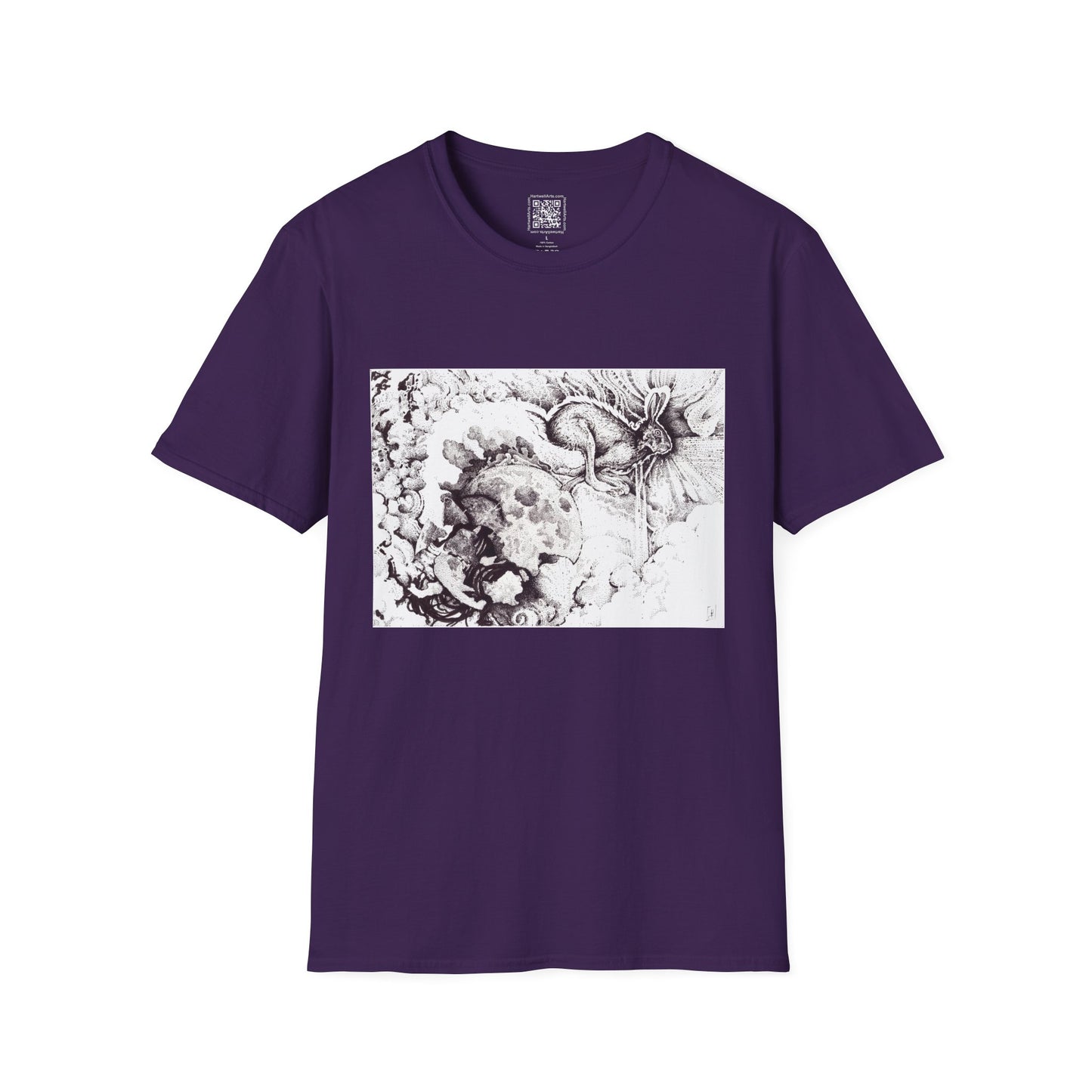Moon Rabbit Unisex Softstyle T-Shirt - Celestial Design for Creative Souls