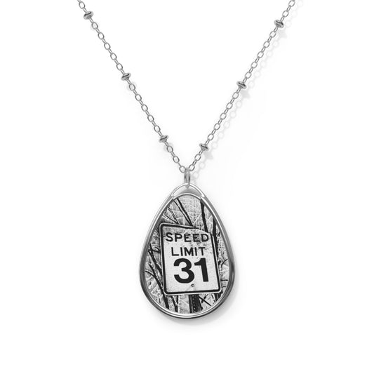 Speed Limit 31 Oval Necklace - Unique Silver Chain Jewelry for Road Lovers