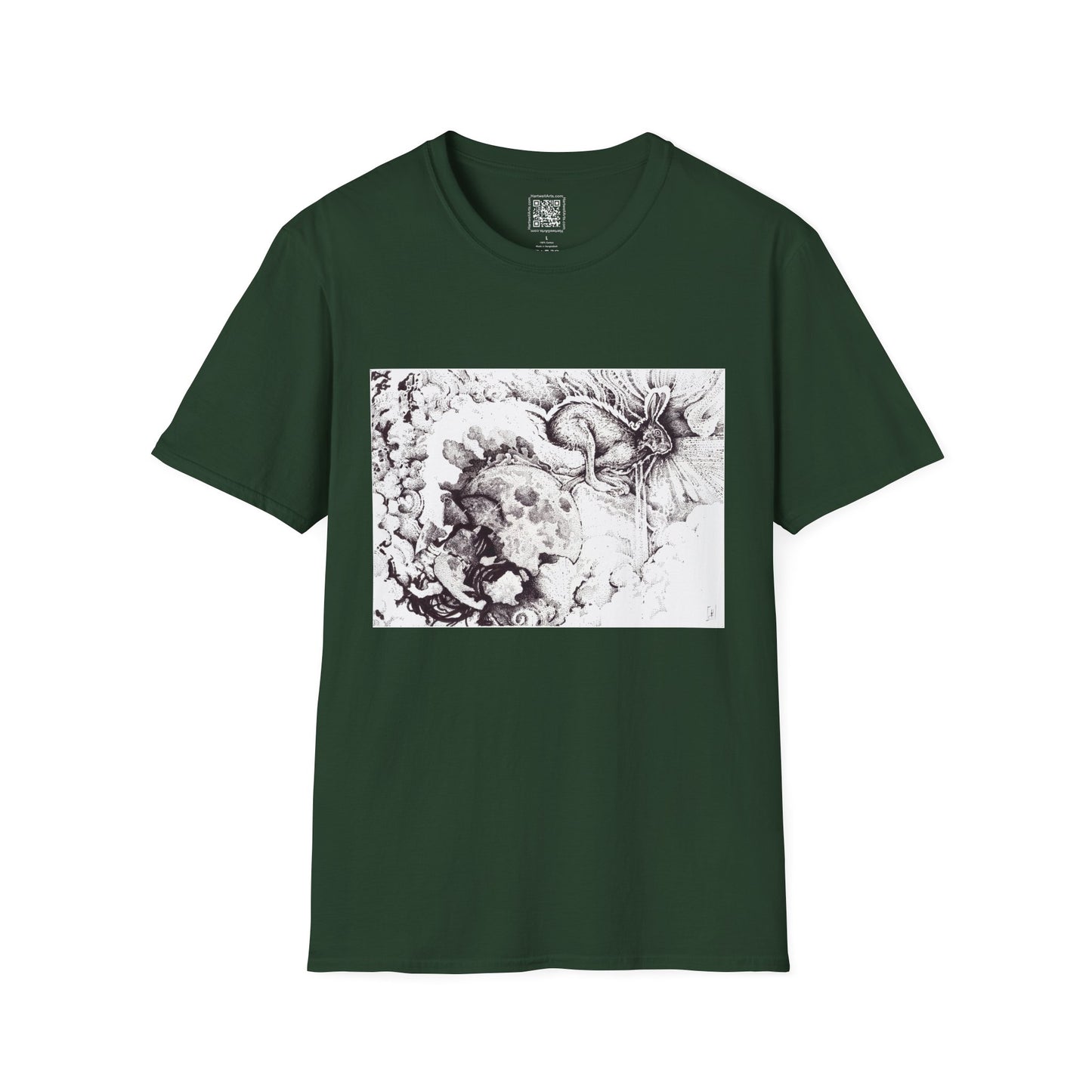 Moon Rabbit Unisex Softstyle T-Shirt - Celestial Design for Creative Souls