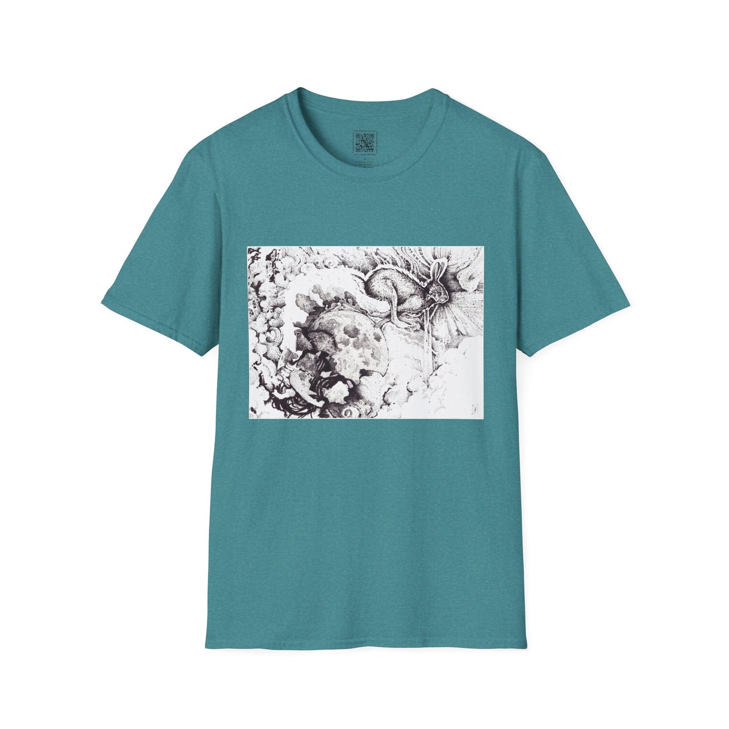 Moon Rabbit Unisex Softstyle T-Shirt - Celestial Design for Creative Souls