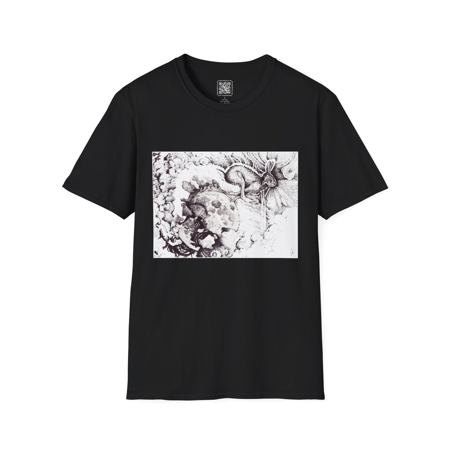 Moon Rabbit Unisex Softstyle T-Shirt - Celestial Design for Creative Souls