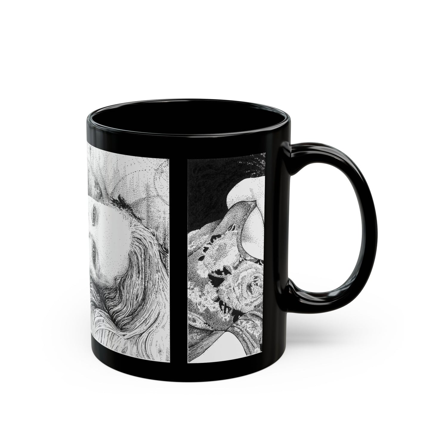 Noire Floral Black Mug Repeating Variant- Hand-Drawn Portrait, Unique Gift for Art Lovers, Home Decor, Coffee Lover's Essential, Creative Kitchenware