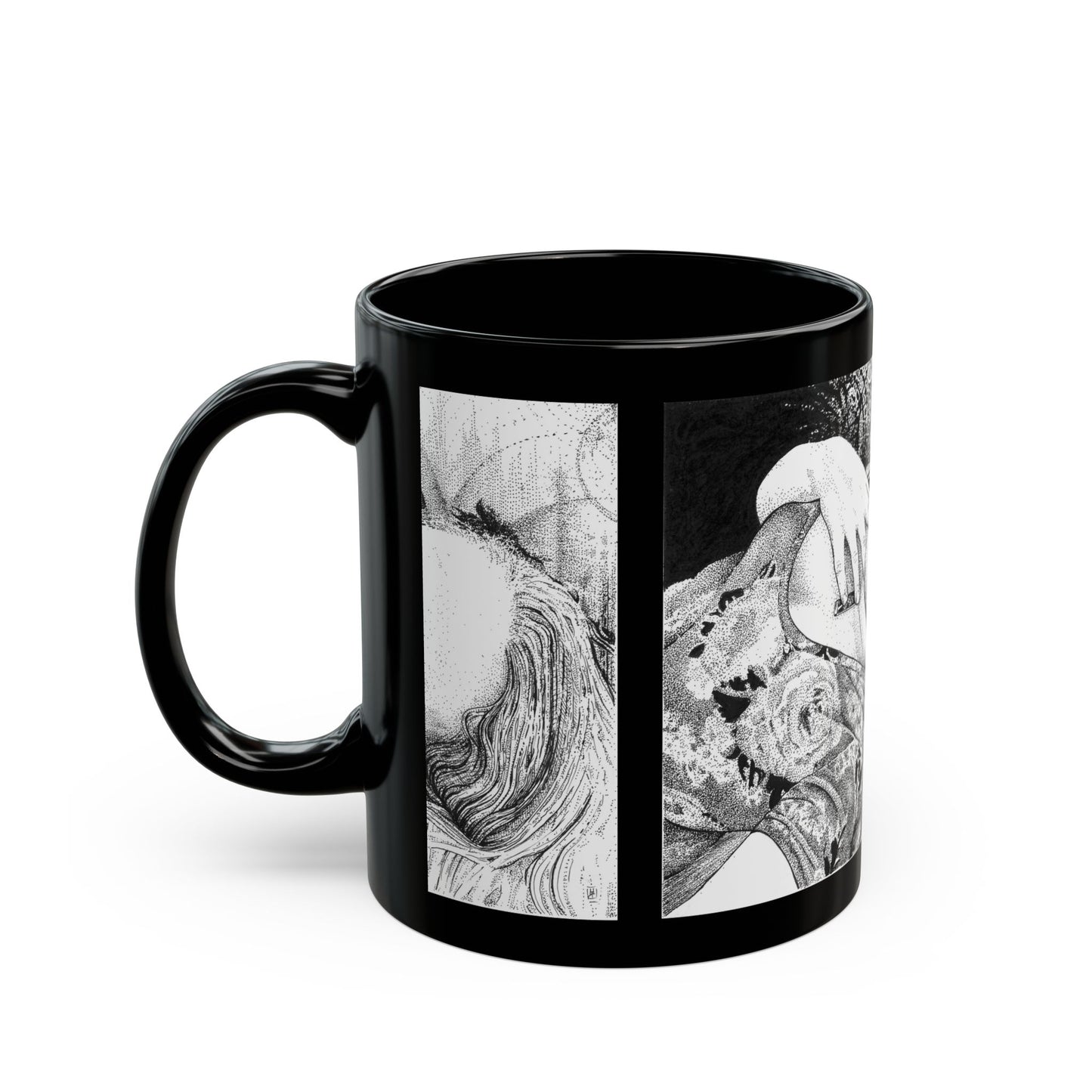 Noire Floral Black Mug Repeating Variant- Hand-Drawn Portrait, Unique Gift for Art Lovers, Home Decor, Coffee Lover's Essential, Creative Kitchenware