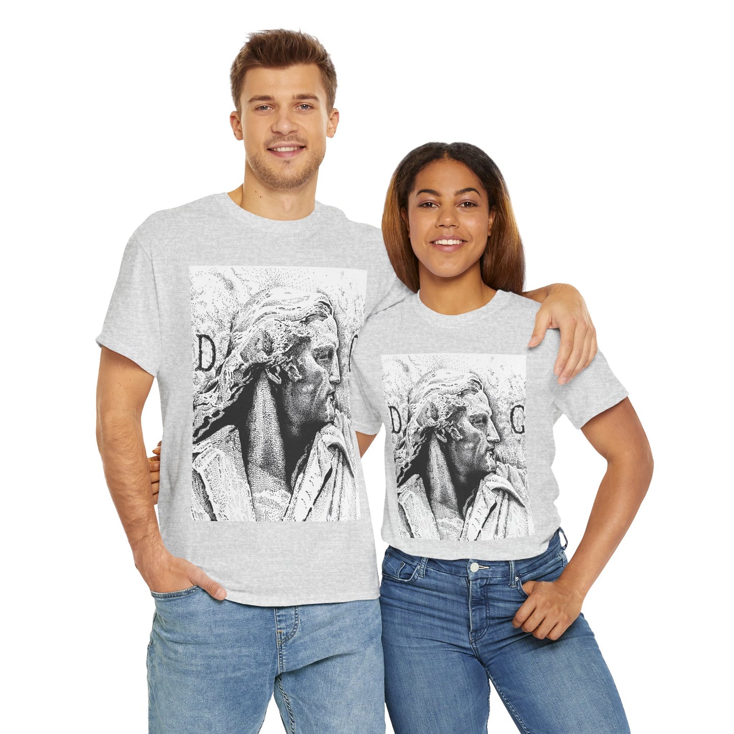 Artistic Unisex Heavy Cotton Tee - Vintage Marble Sculpture Design