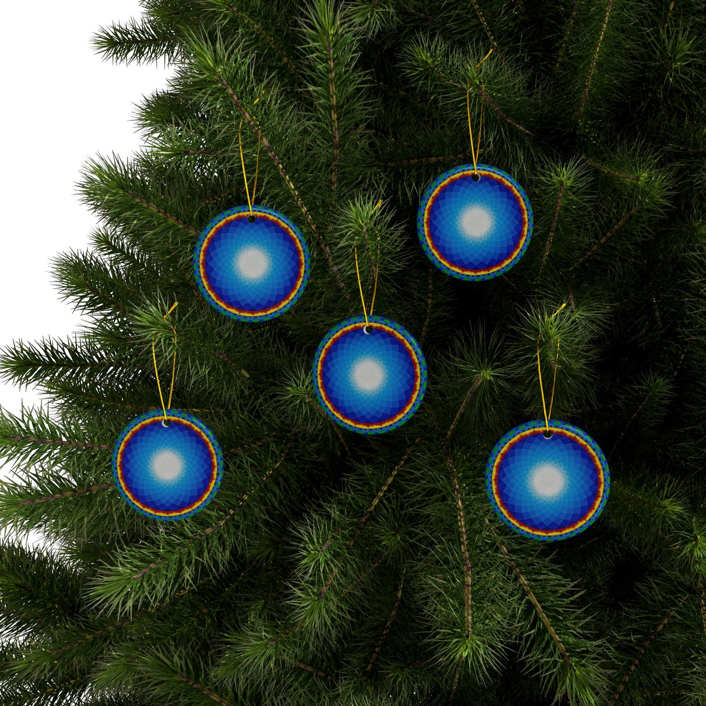 Om Mandala with Fire Ceramic Ornaments - 2-Sided Print, Perfect for Holiday Decor