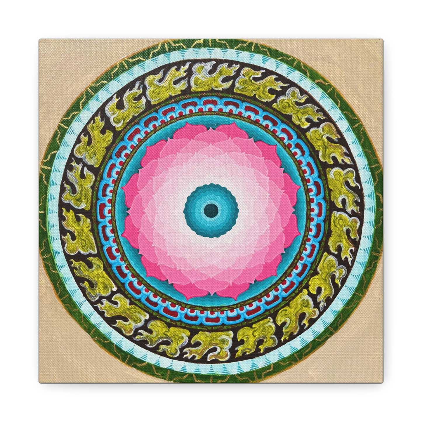 Lotus Mandala Canvas Art - 12" Stretched Wall Decor for Meditation Spaces
