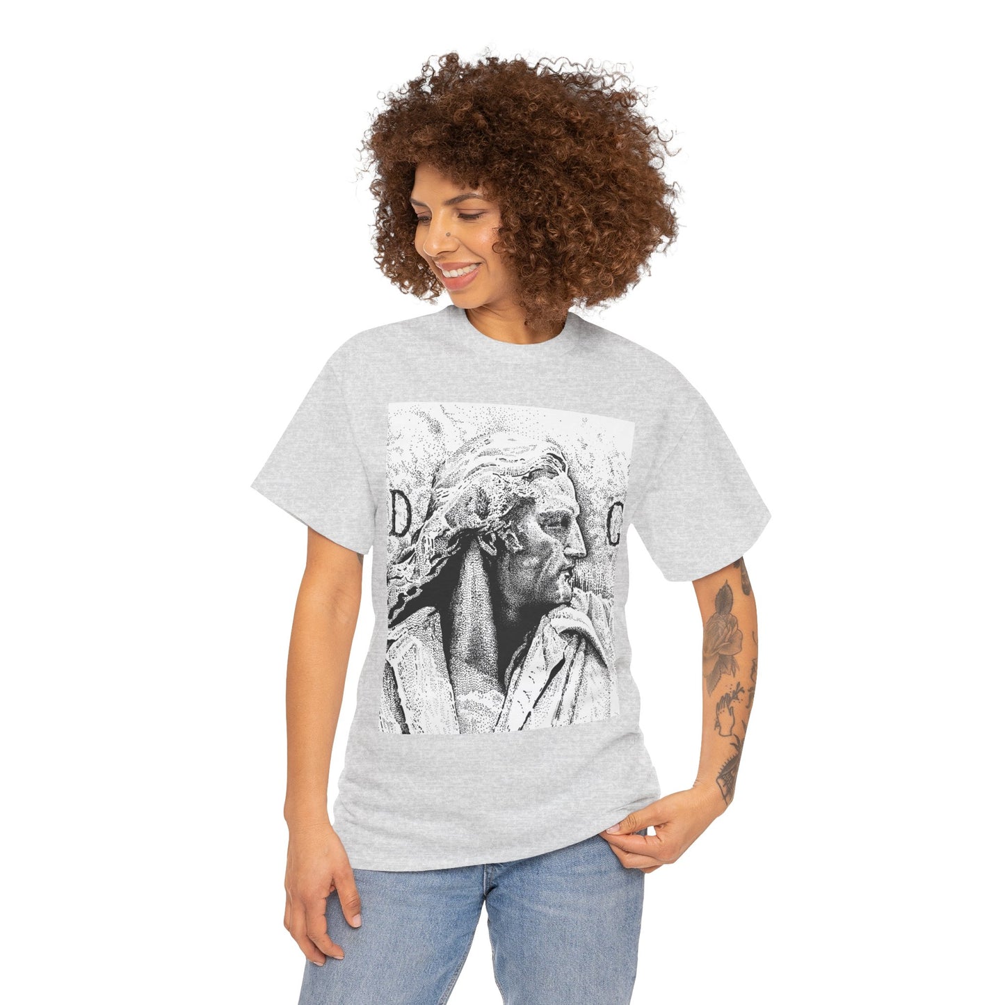 Artistic Unisex Heavy Cotton Tee - Vintage Marble Sculpture Design