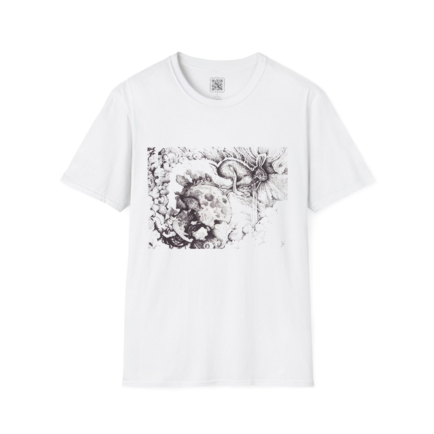 Moon Rabbit Unisex Softstyle T-Shirt - Celestial Design for Creative Souls