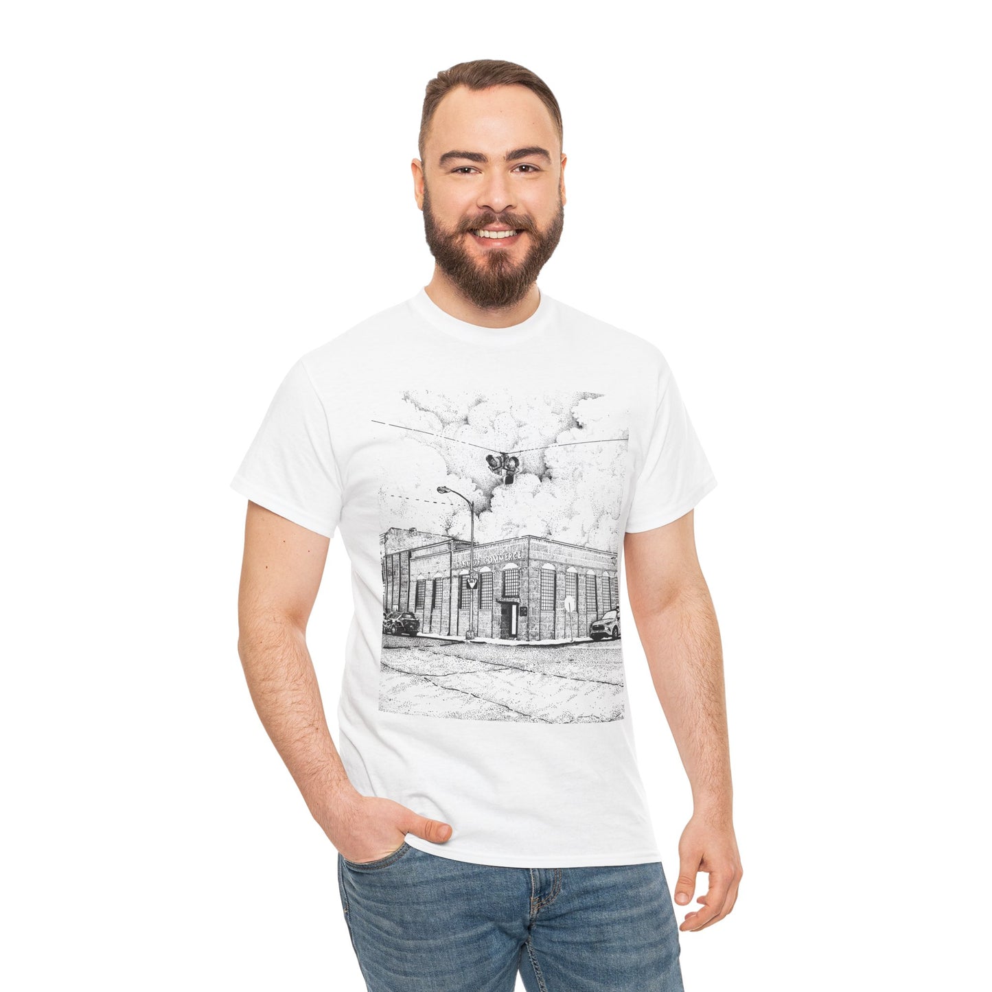 The View from Cotton's (High and Eaton) Unisex Heavy Cotton Tee - Urban Sketch Design