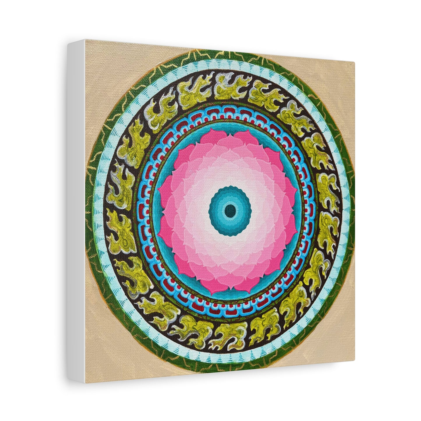 Lotus Mandala Canvas Art - 12" Stretched Wall Decor for Meditation Spaces