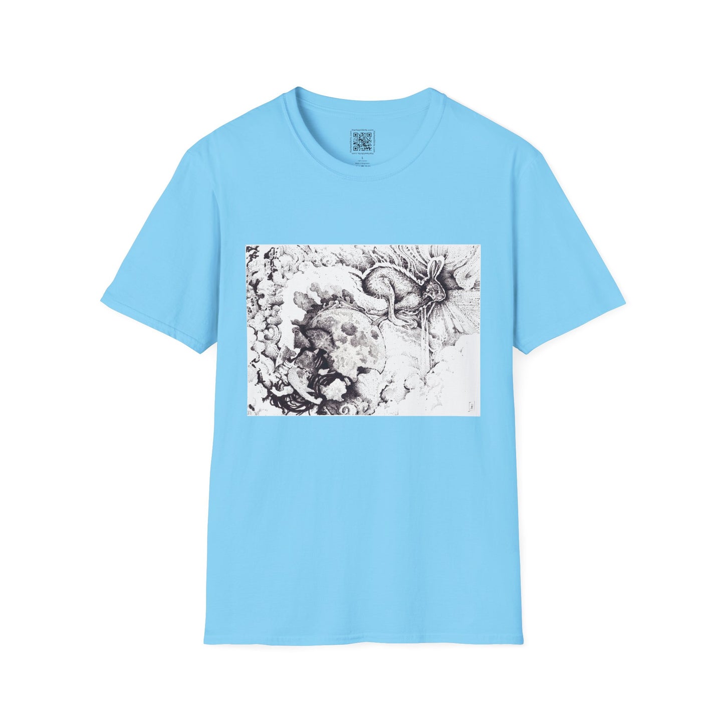 Moon Rabbit Unisex Softstyle T-Shirt - Celestial Design for Creative Souls