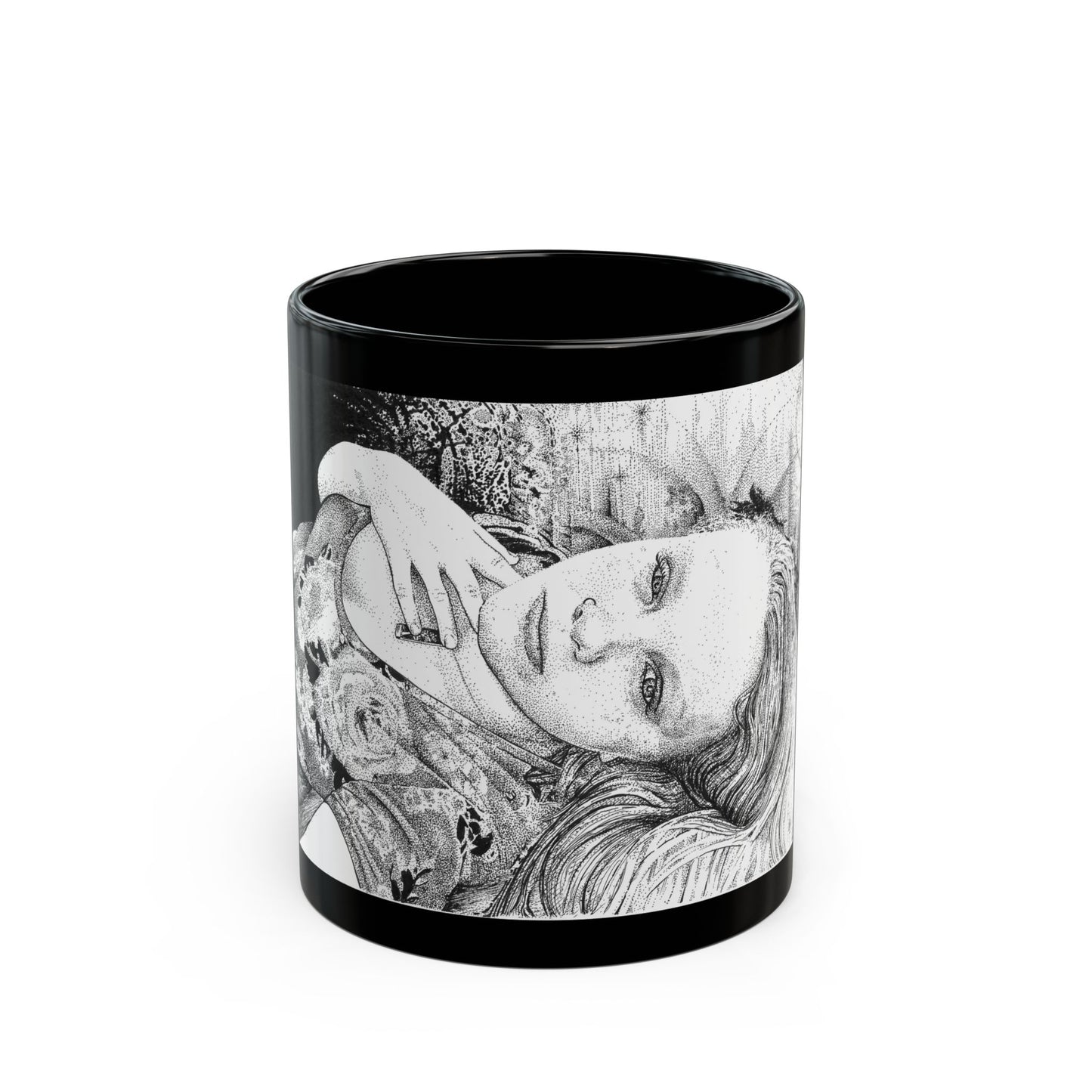 Noire Floral Black Mug Repeating Variant- Hand-Drawn Portrait, Unique Gift for Art Lovers, Home Decor, Coffee Lover's Essential, Creative Kitchenware