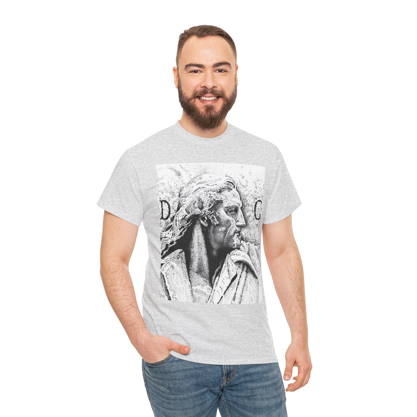 Artistic Unisex Heavy Cotton Tee - Vintage Marble Sculpture Design