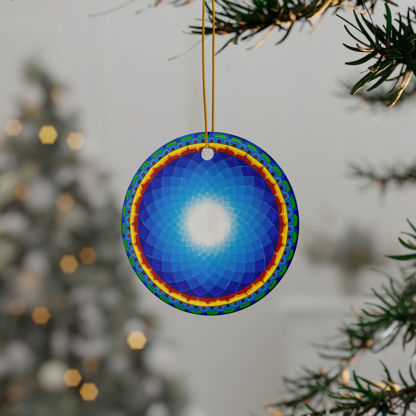 Om Mandala with Fire Ceramic Ornaments - 2-Sided Print, Perfect for Holiday Decor