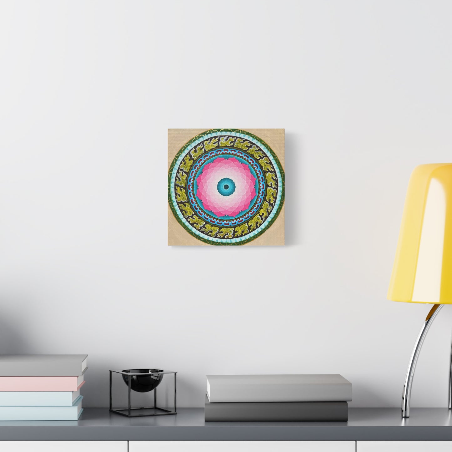 Lotus Mandala Canvas Art - 12" Stretched Wall Decor for Meditation Spaces
