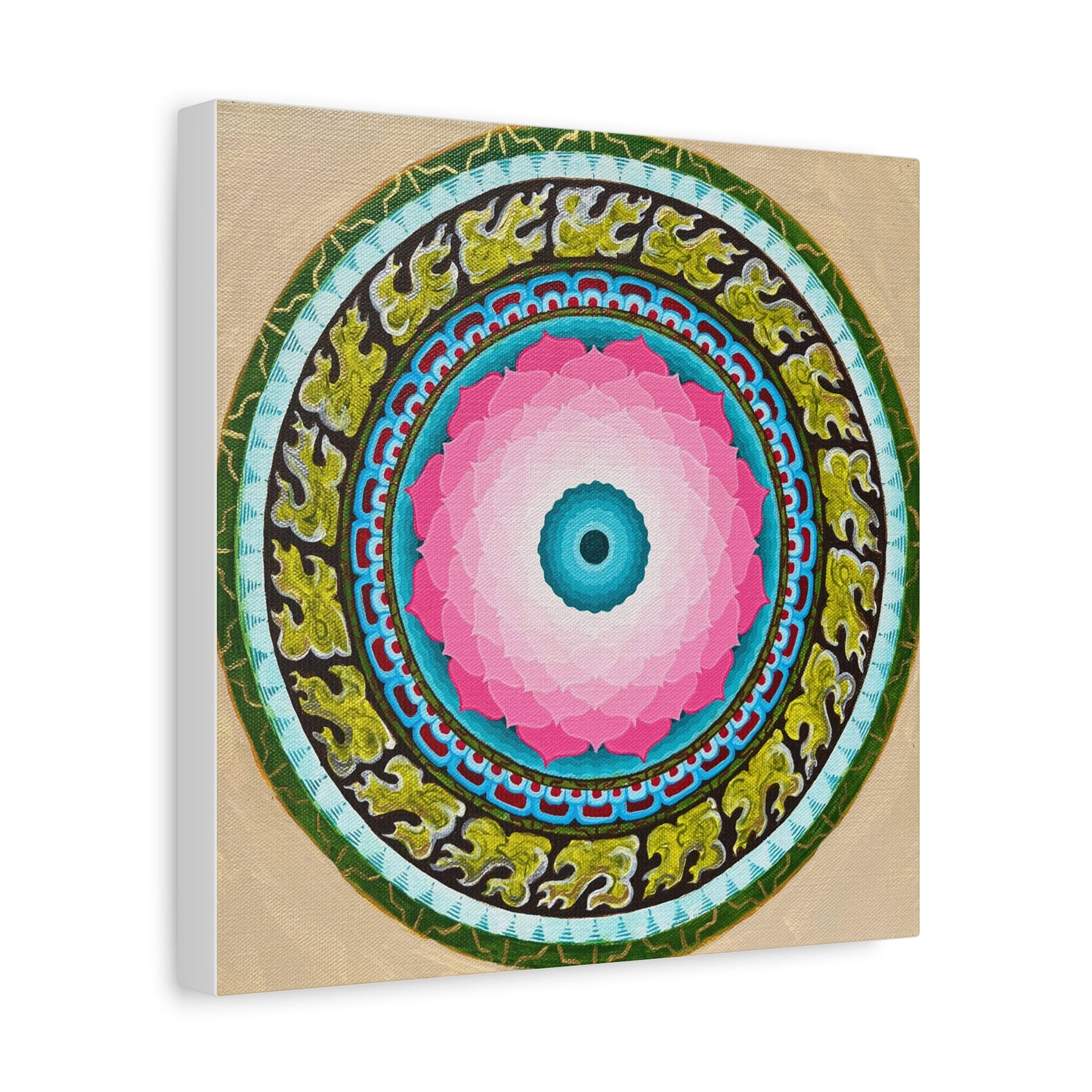 Lotus Mandala Canvas Art - 12" Stretched Wall Decor for Meditation Spaces
