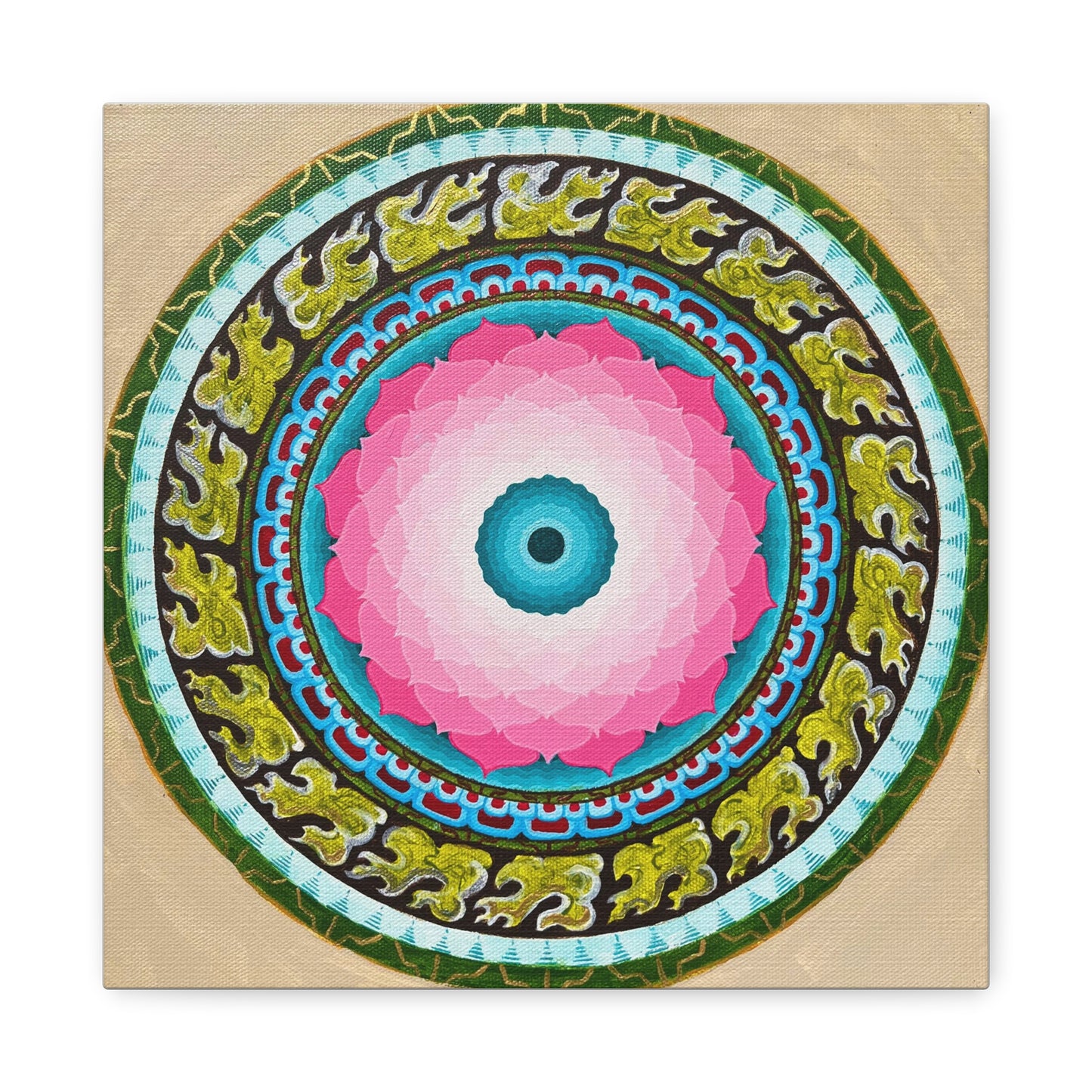 Lotus Mandala Canvas Art - 12" Stretched Wall Decor for Meditation Spaces