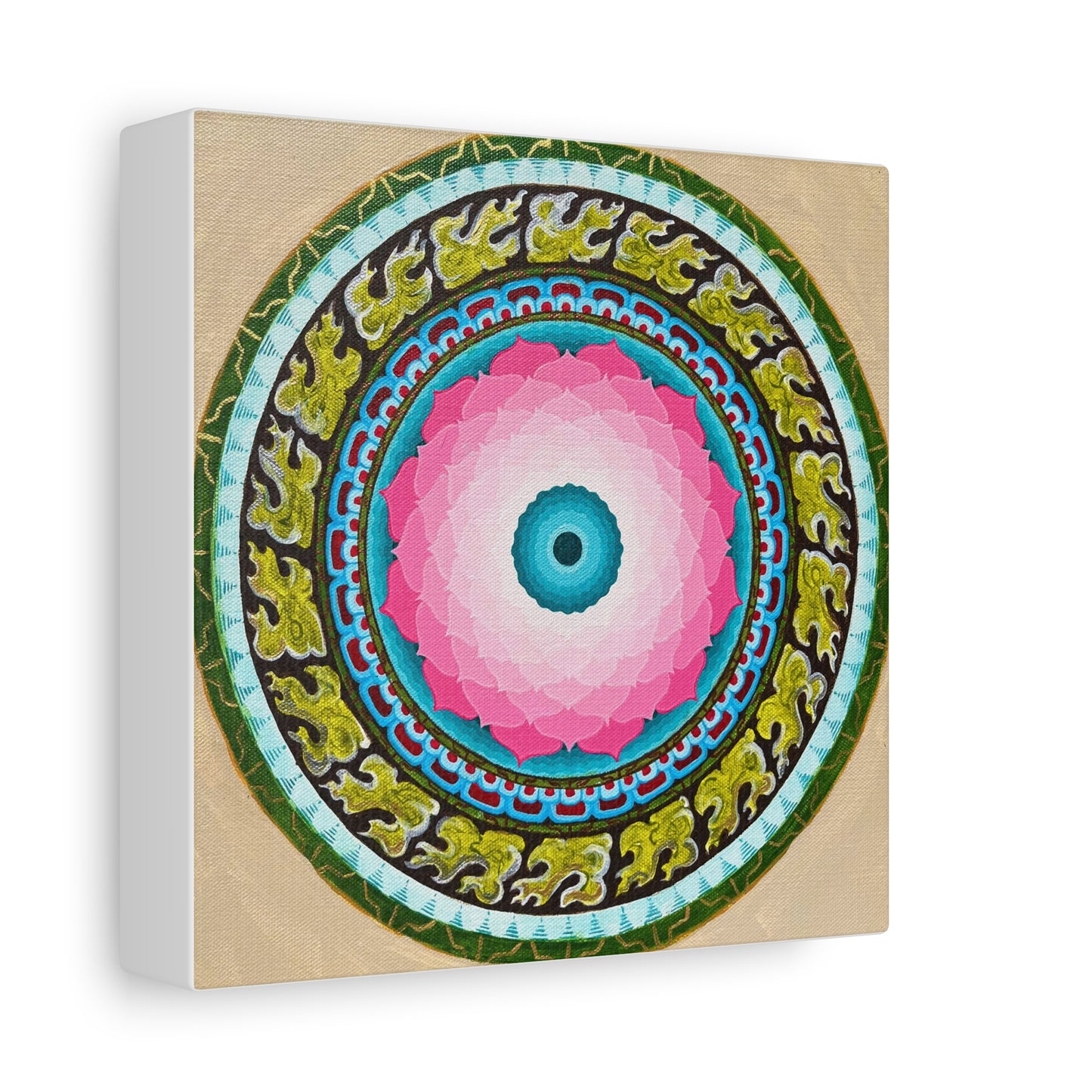 Lotus Mandala Canvas Art - 12" Stretched Wall Decor for Meditation Spaces