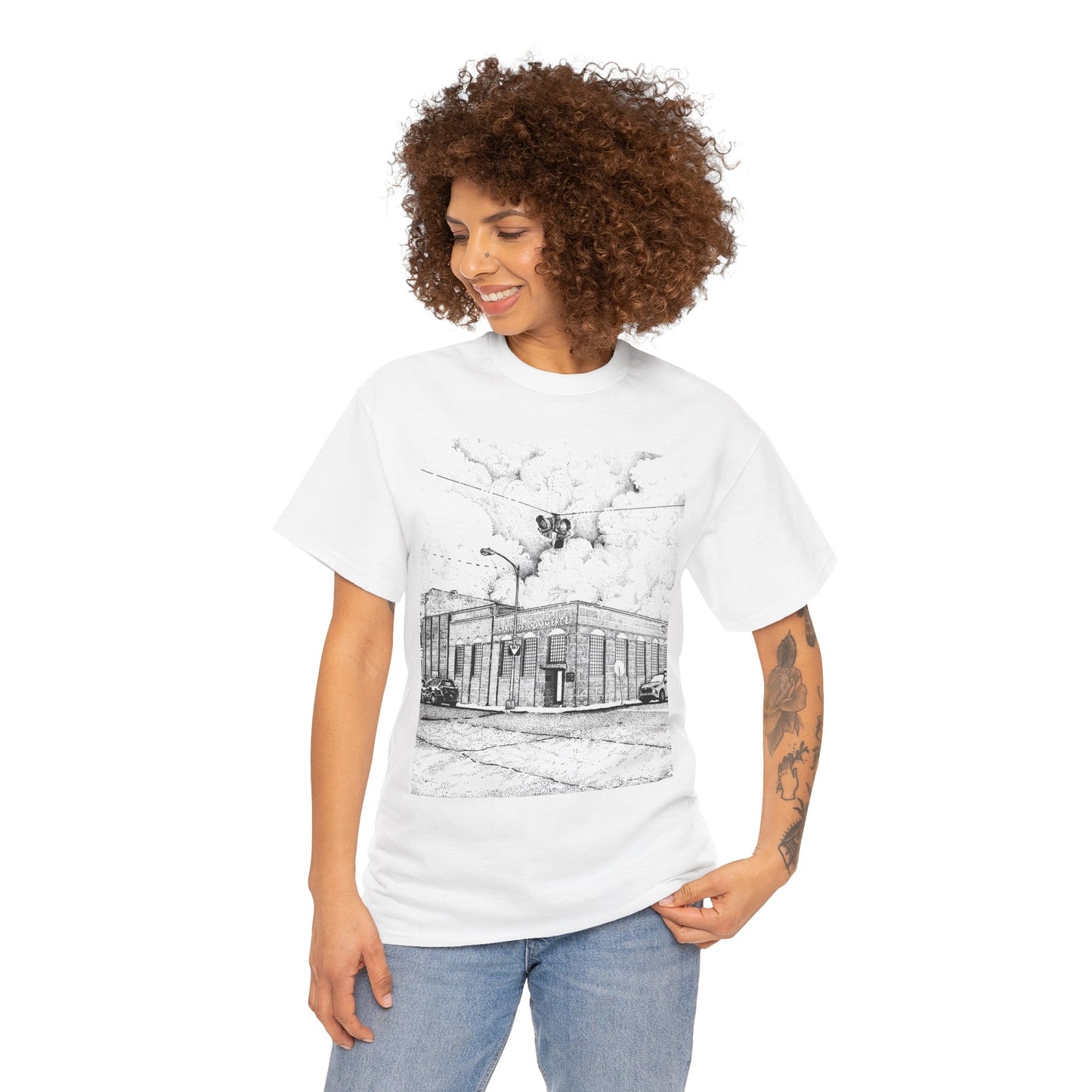 The View from Cotton's (High and Eaton) Unisex Heavy Cotton Tee - Urban Sketch Design
