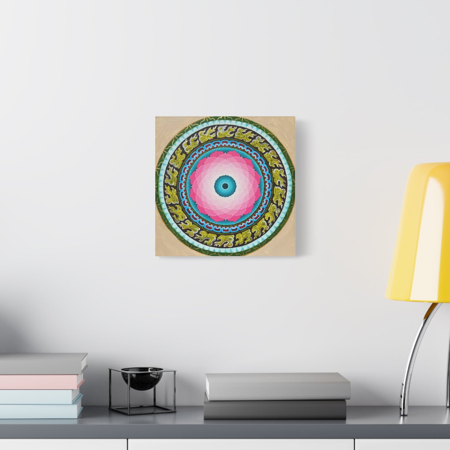 Lotus Mandala Canvas Art - 12" Stretched Wall Decor for Meditation Spaces