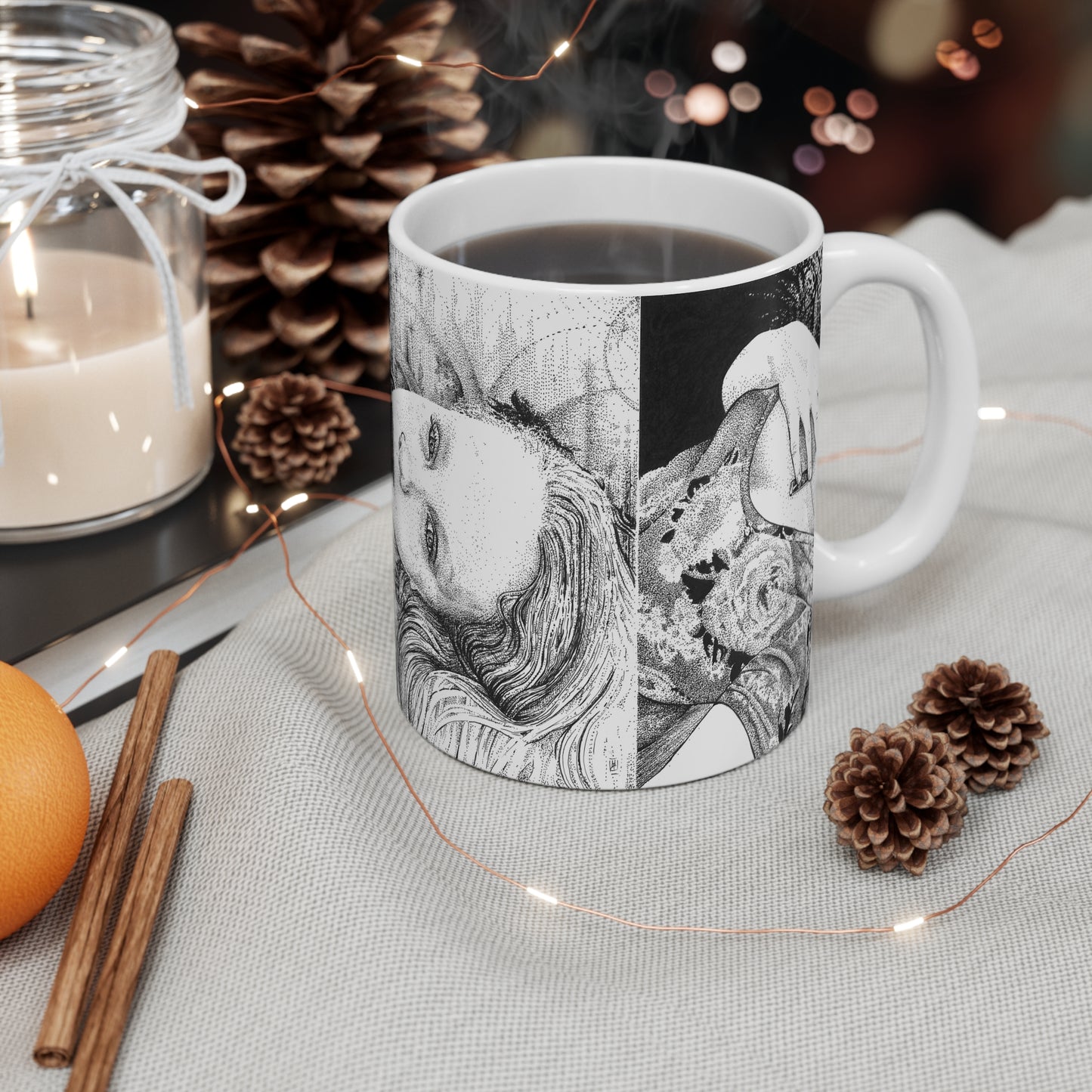 Noire Portrait Mug, Dreamy Coffee Cup, Unique Gift for Her, Bohemian Home Decor, Soulful Art Mug