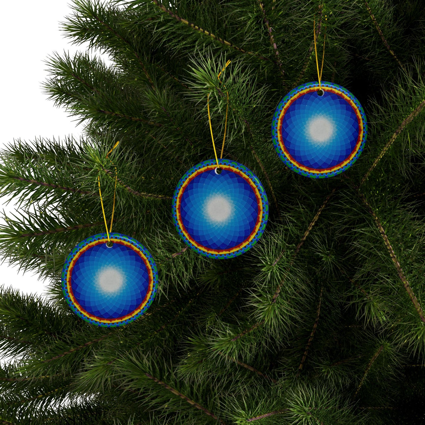 Om Mandala with Fire Ceramic Ornaments - 2-Sided Print, Perfect for Holiday Decor